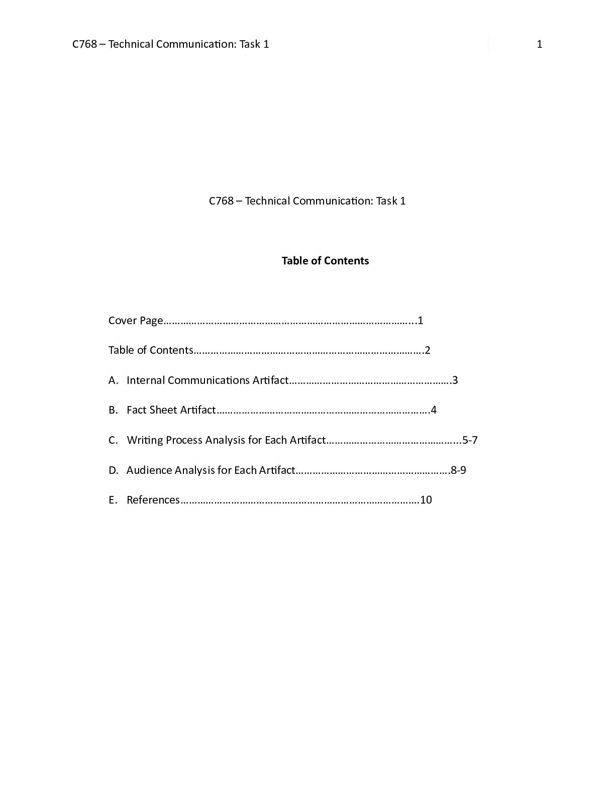 Preview image of C768 Technical Communication Task 1.docx  C768 â€“ Technical Communication: Task 1  Table document